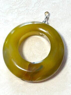 Yellow Agate Donut Minimalist Pendant, Large Translucent Gemstone Pendant